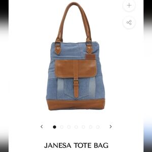 EUC Myra Bag women's Janesa Tote Bag 100% cotton leather denim bag, blue brown